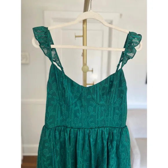 Lulus Emerald Green Maxi Dress Tiered Ruffle Romantic Wedding Guest Cottagecore - Picture 5 of 12